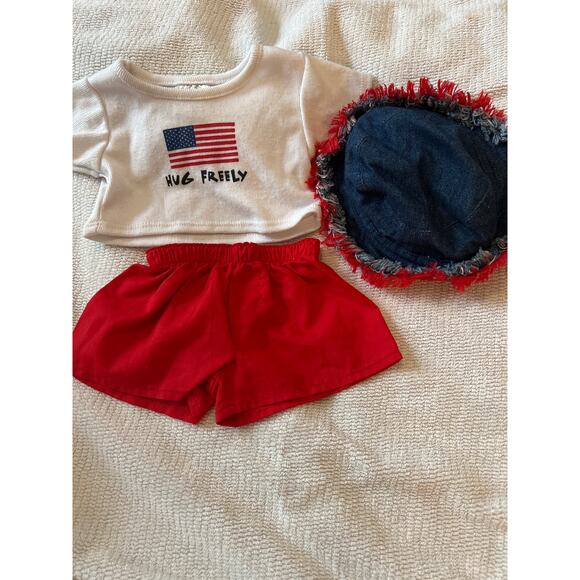Build-A-Bear BABW Outfit Patriotic Red White Blue Hug Freely Top Shorts Hat Jean - Picture 1 of 10
